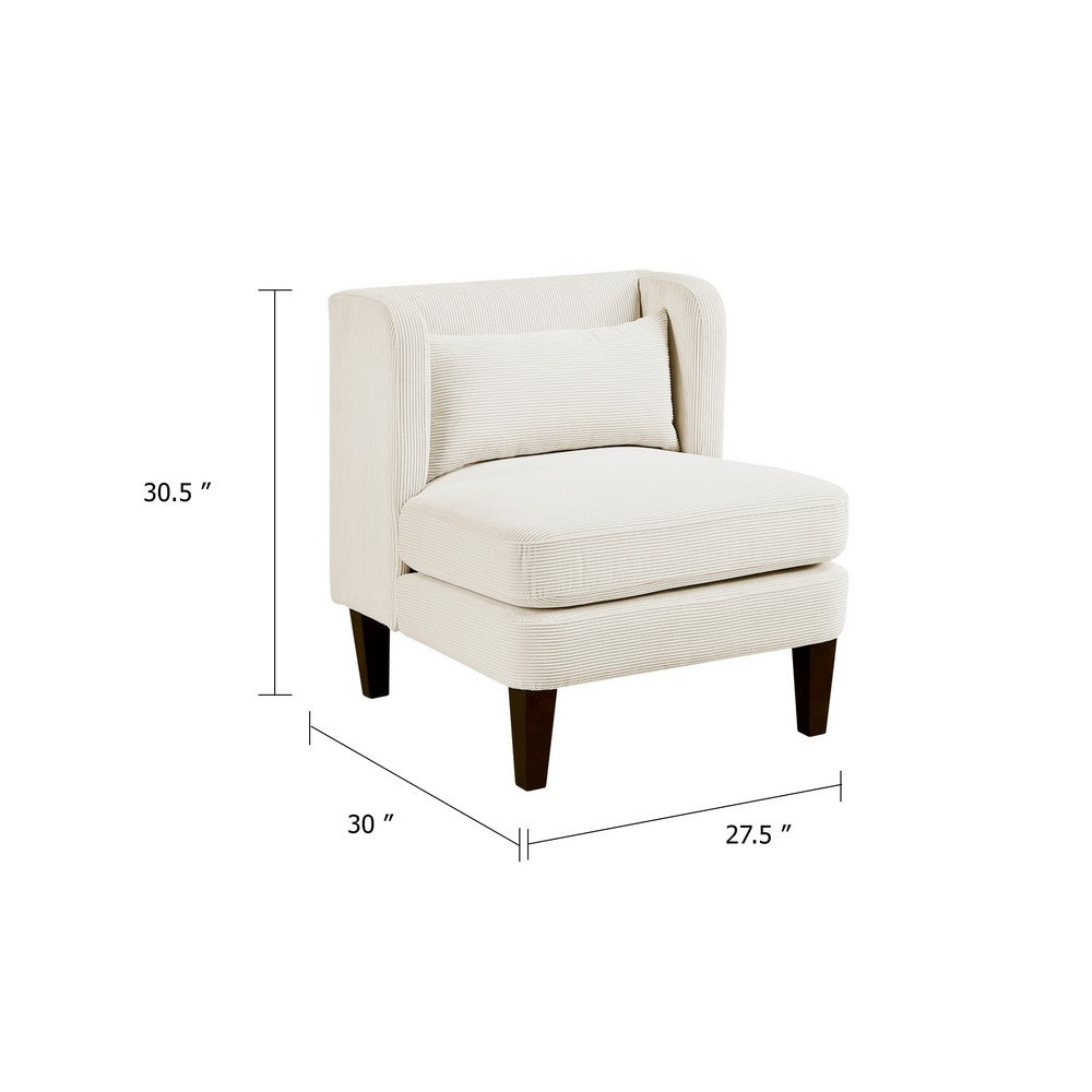 Feya Accent Chair w Lumbar Pillow, Channeled Beige Corduroy, Brown Legs - BM346665