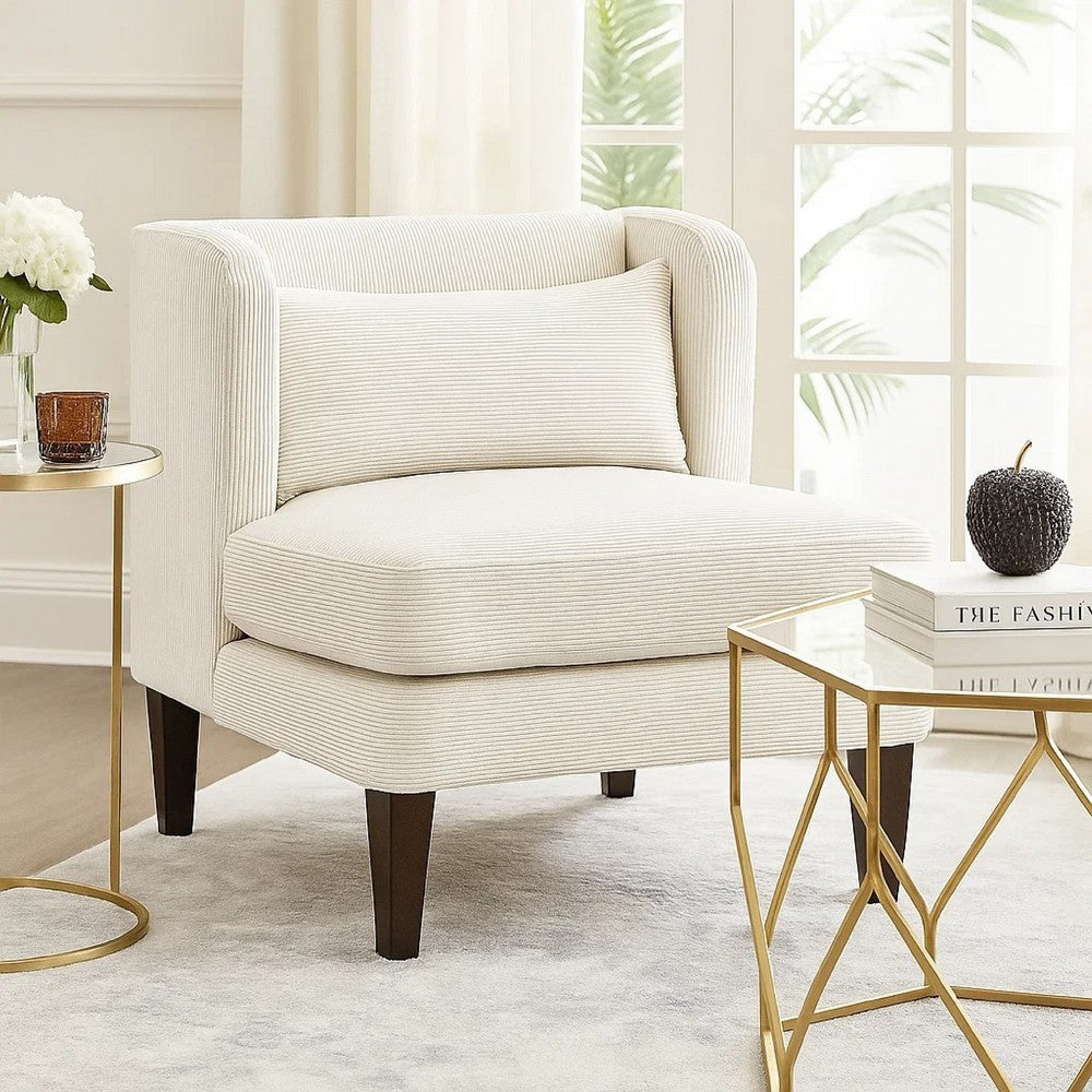 Feya Accent Chair w Lumbar Pillow, Channeled Beige Corduroy, Brown Legs - BM346665