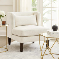 Feya Accent Chair w Lumbar Pillow, Channeled Beige Corduroy, Brown Legs - BM346665