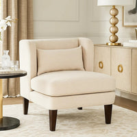 Feya Accent Chair w Lumbar Pillow, Channeled Beige Corduroy, Brown Legs - BM346665