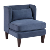 Feya Accent Chair w Lumbar Pillow, Channeled Blue Corduroy, Brown Legs - BM346666