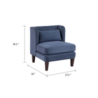 Feya Accent Chair w Lumbar Pillow, Channeled Blue Corduroy, Brown Legs - BM346666