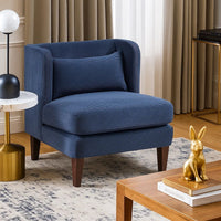 Feya Accent Chair w Lumbar Pillow, Channeled Blue Corduroy, Brown Legs - BM346666