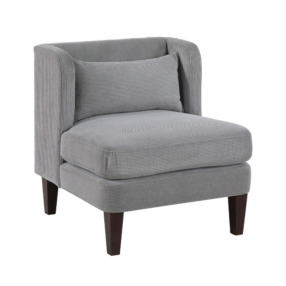 Feya Accent Chair w Pillow, Channeled Dark Gray Corduroy, Brown Legs - BM346667