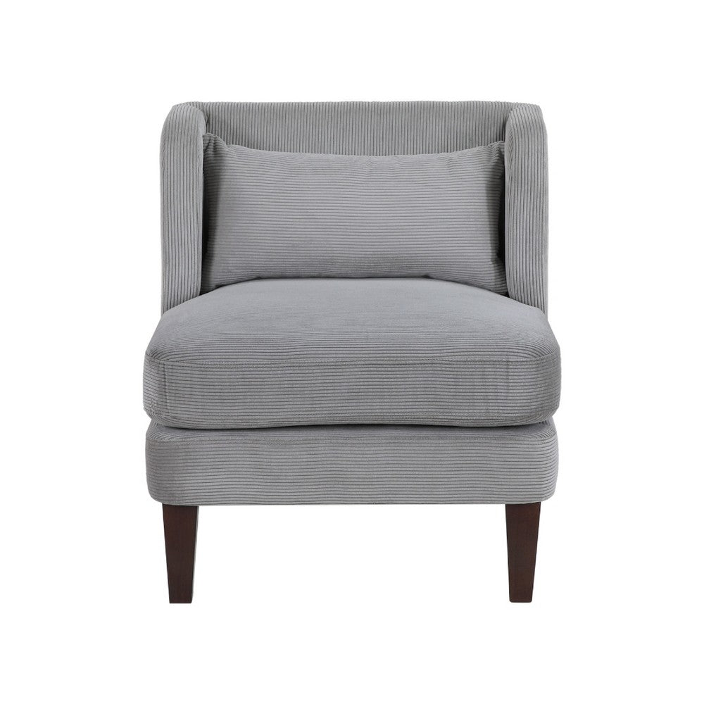 Feya Accent Chair w Pillow, Channeled Dark Gray Corduroy, Brown Legs - BM346667