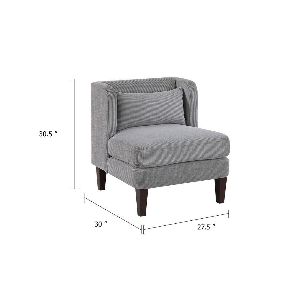 Feya Accent Chair w Pillow, Channeled Dark Gray Corduroy, Brown Legs - BM346667