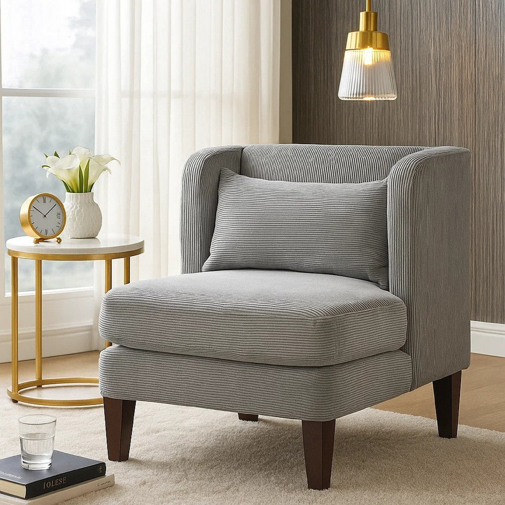 Feya Accent Chair w Pillow, Channeled Dark Gray Corduroy, Brown Legs - BM346667