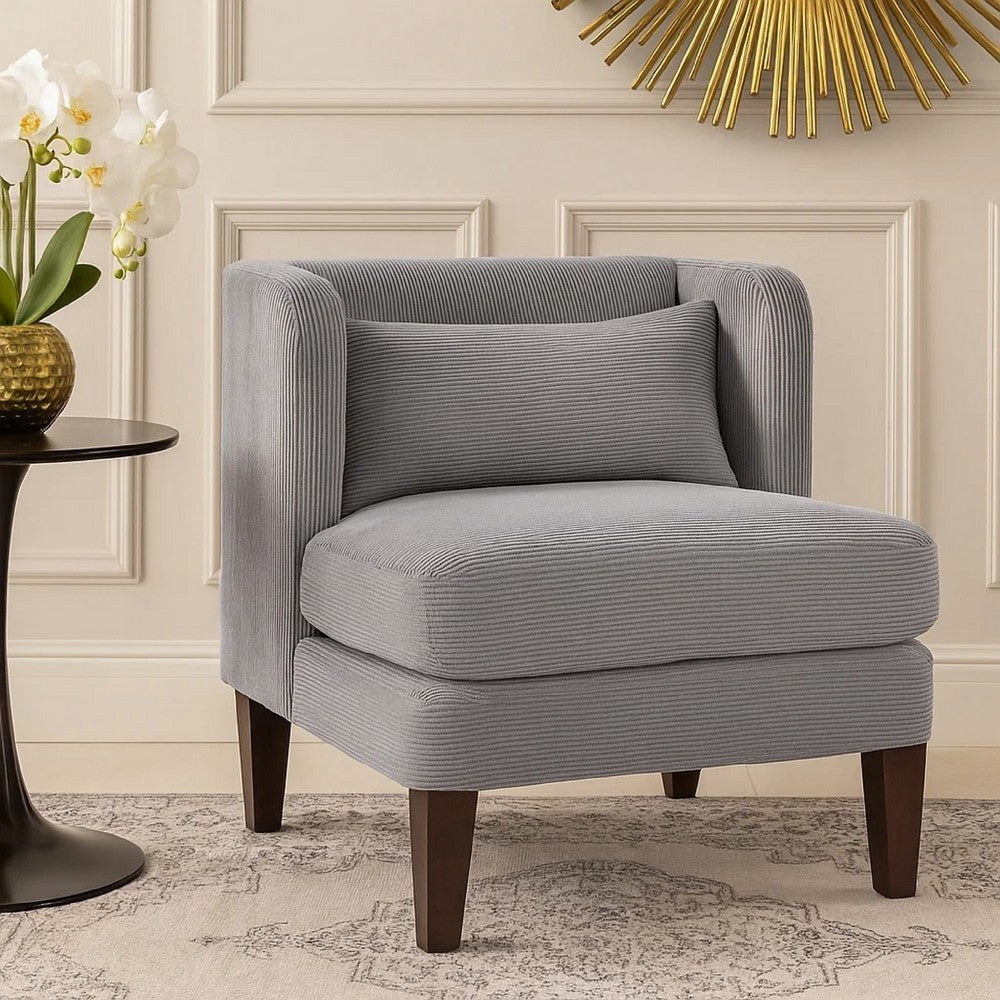 Feya Accent Chair w Pillow, Channeled Dark Gray Corduroy, Brown Legs - BM346667