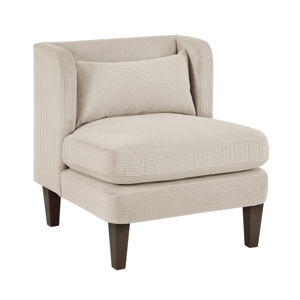 Feya Accent Chair w Pillow, Channeled Taupe Brown Corduroy, Brown Legs - BM346668
