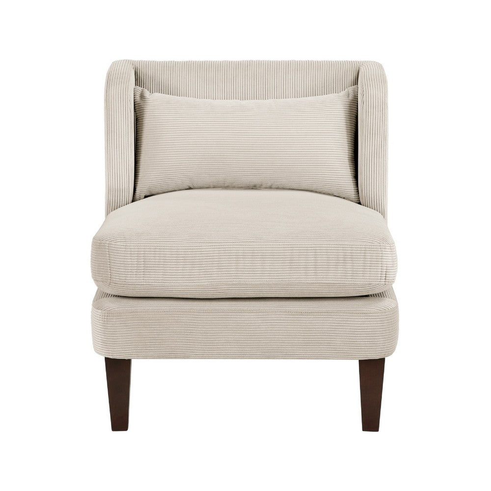 Feya Accent Chair w Pillow, Channeled Taupe Brown Corduroy, Brown Legs - BM346668