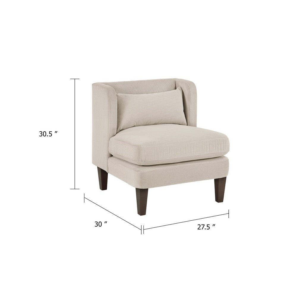 Feya Accent Chair w Pillow, Channeled Taupe Brown Corduroy, Brown Legs - BM346668