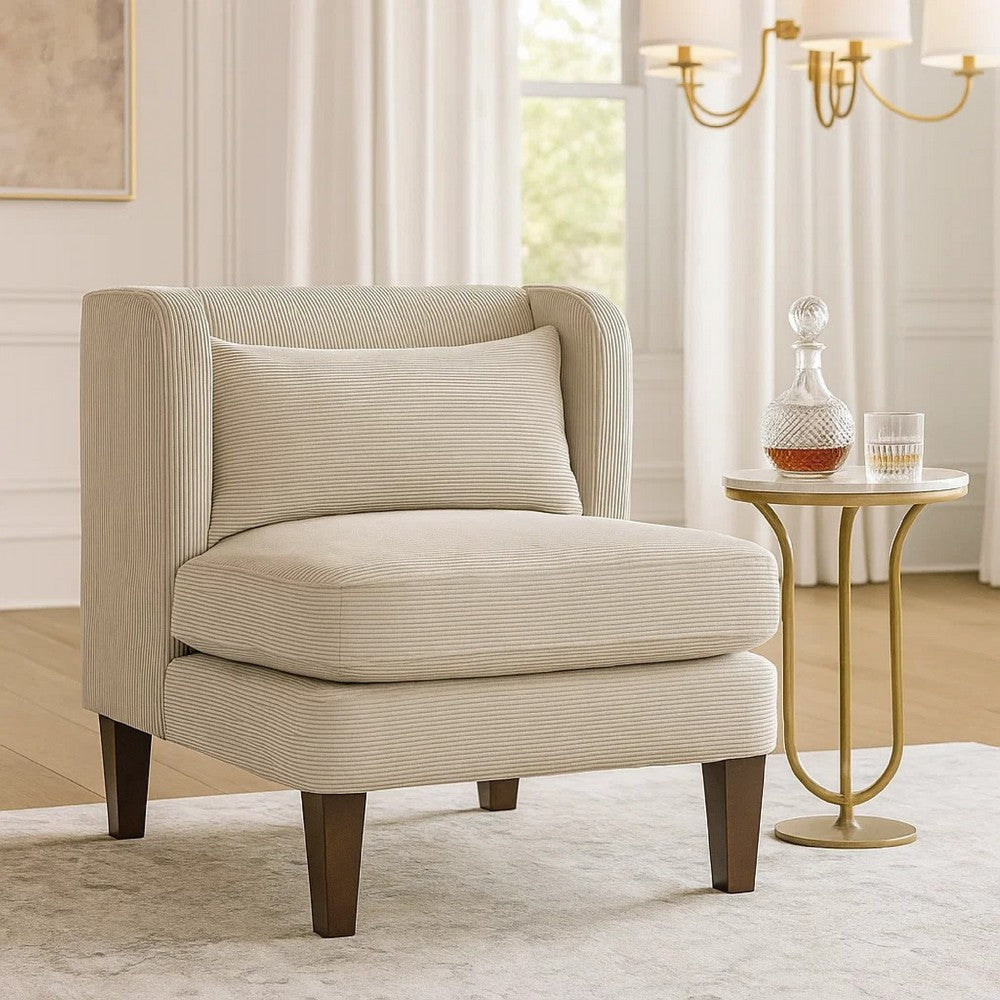 Feya Accent Chair w Pillow, Channeled Taupe Brown Corduroy, Brown Legs - BM346668