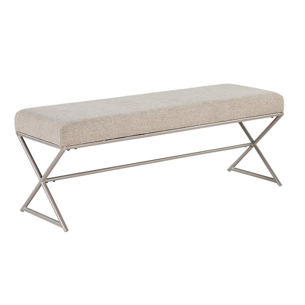 Welo Dining Bench, Taupe Chenille, X Champagne Gray Iron Base, 48 Inch - BM346669