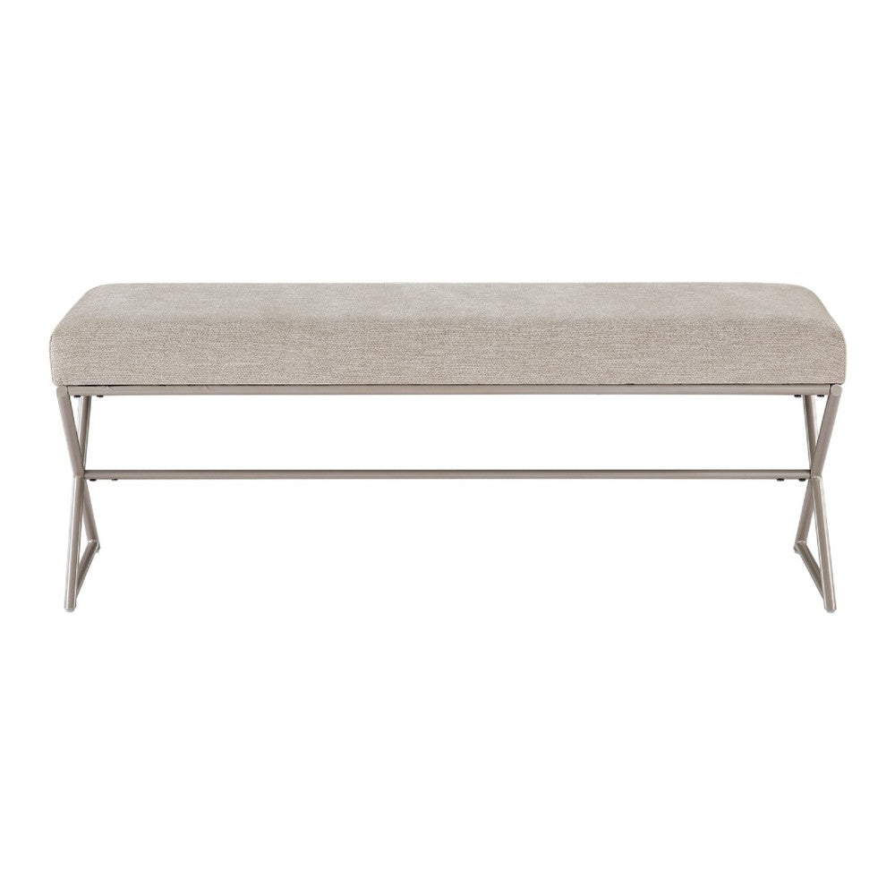 Welo Dining Bench, Taupe Chenille, X Champagne Gray Iron Base, 48 Inch - BM346669