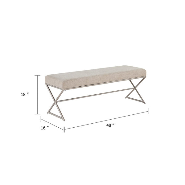 Welo Dining Bench, Taupe Chenille, X Champagne Gray Iron Base, 48 Inch - BM346669