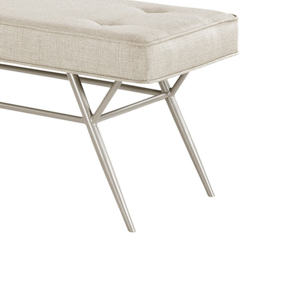 Wen Dining Bench, Beige Polyester, Champagne Gray Angled Base, 48 Inch - BM346670