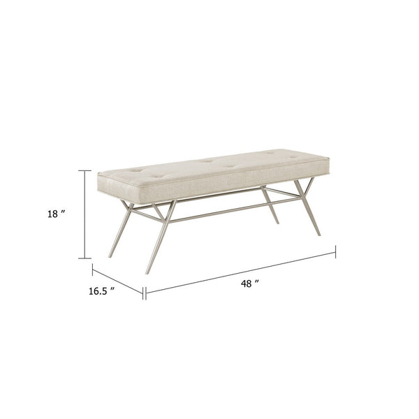 Wen Dining Bench, Beige Polyester, Champagne Gray Angled Base, 48 Inch - BM346670