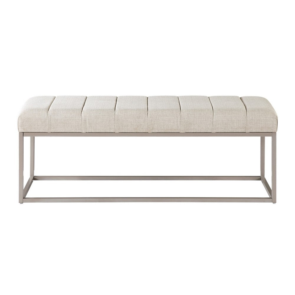 Mei Bench, Channel Tufted Beige Upholstery, 48 Inch Champagne Gray - BM346671