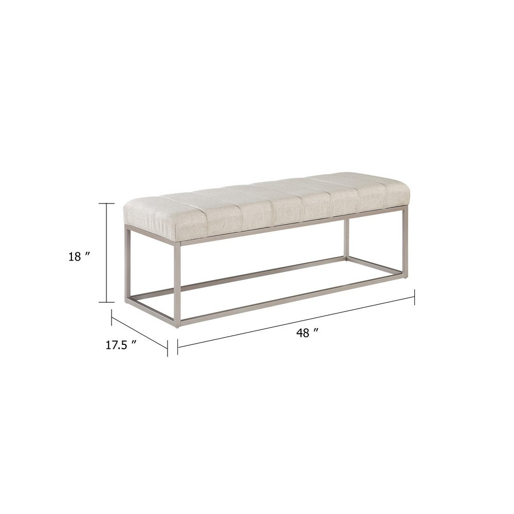 Mei Bench, Channel Tufted Beige Upholstery, 48 Inch Champagne Gray - BM346671