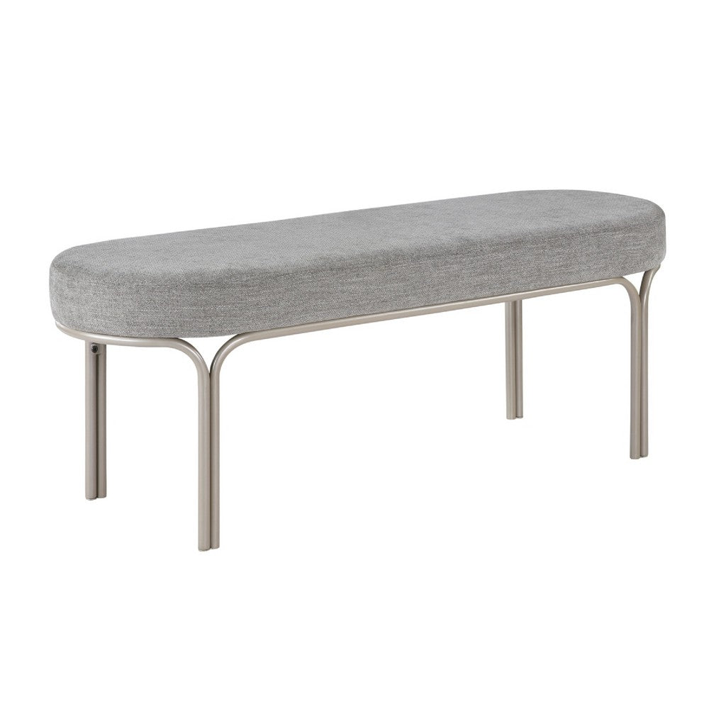 Welu Bench, 48 Inch Champagne Gray Metal and Chenille Upholstery - BM346672