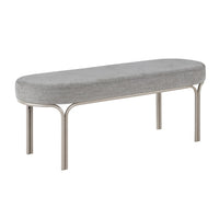 Welu Bench, 48 Inch Champagne Gray Metal and Chenille Upholstery - BM346672