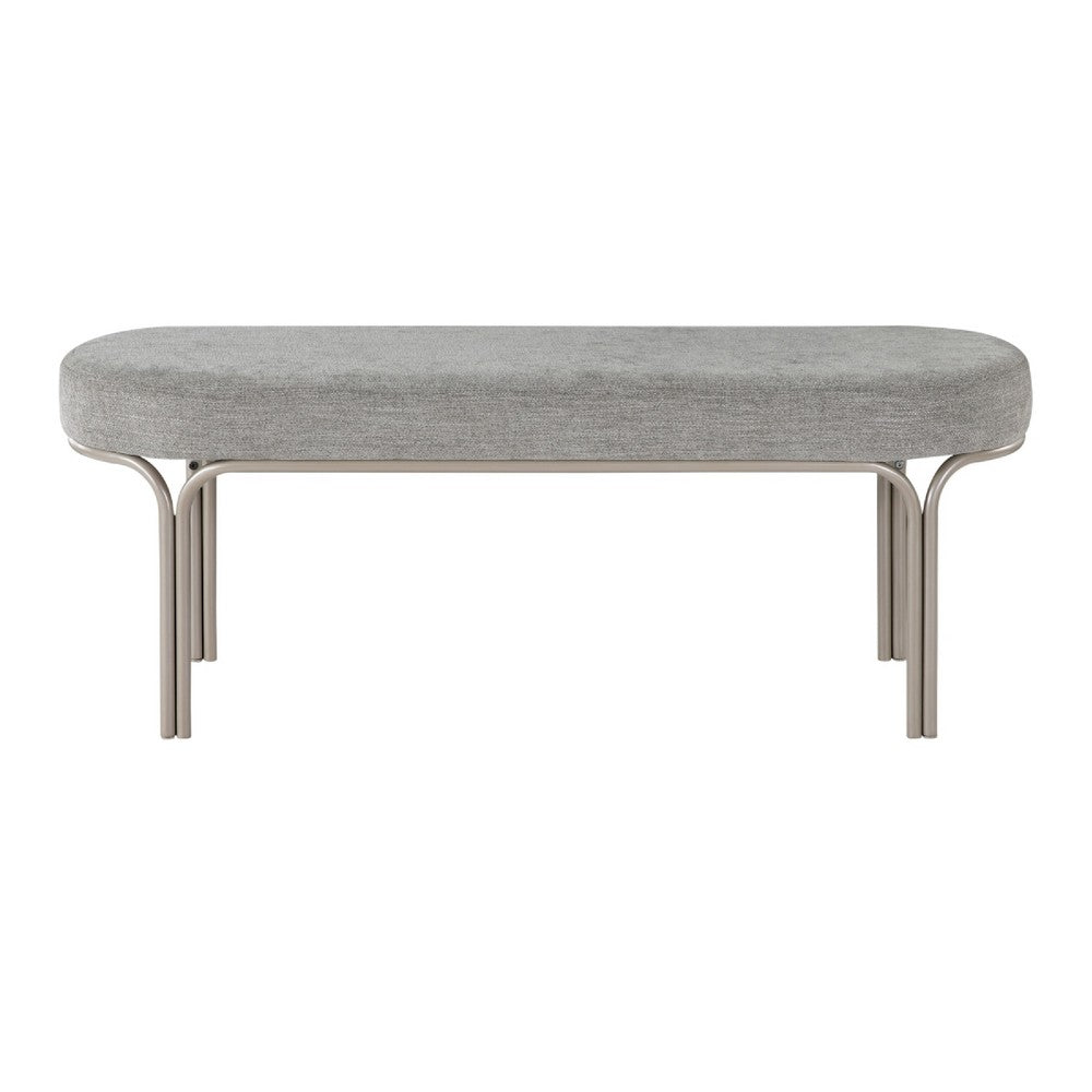 Welu Bench, 48 Inch Champagne Gray Metal and Chenille Upholstery - BM346672
