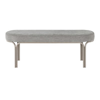 Welu Bench, 48 Inch Champagne Gray Metal and Chenille Upholstery - BM346672