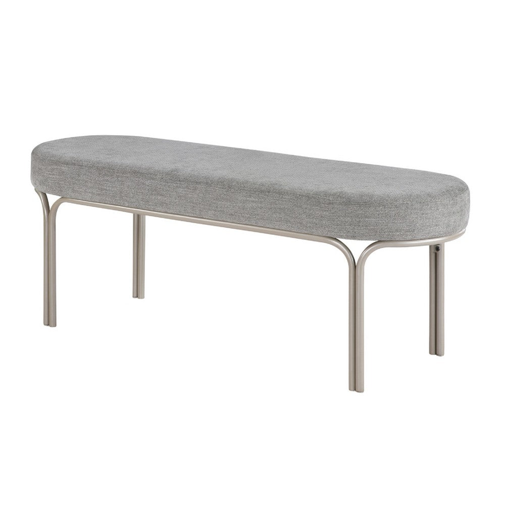 Welu Bench, 48 Inch Champagne Gray Metal and Chenille Upholstery - BM346672