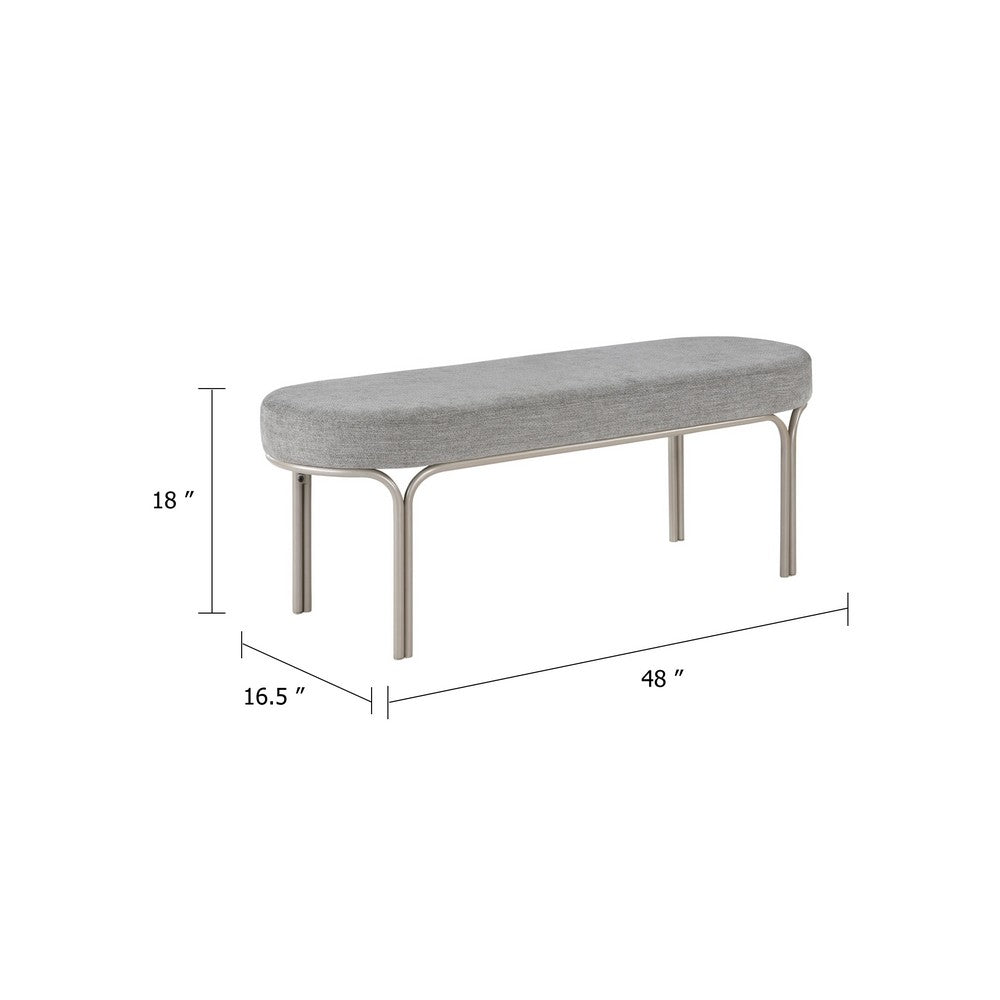 Welu Bench, 48 Inch Champagne Gray Metal and Chenille Upholstery - BM346672