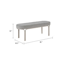 Welu Bench, 48 Inch Champagne Gray Metal and Chenille Upholstery - BM346672