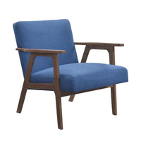 Cathy Accent Chair, Blue Polyester Cushions, Walnut Brown Rubberwood - BM346675