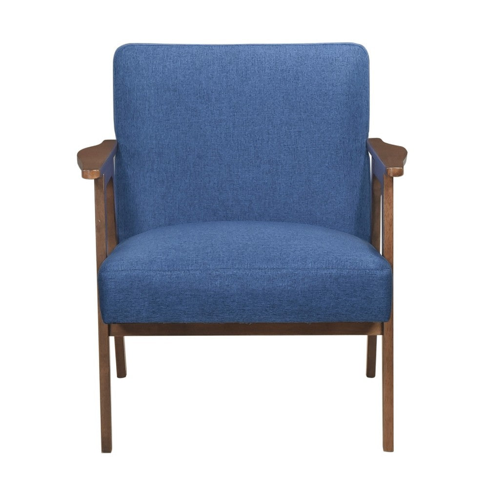 Cathy Accent Chair, Blue Polyester Cushions, Walnut Brown Rubberwood - BM346675