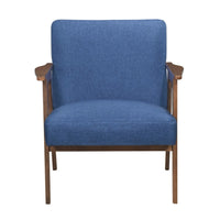 Cathy Accent Chair, Blue Polyester Cushions, Walnut Brown Rubberwood - BM346675