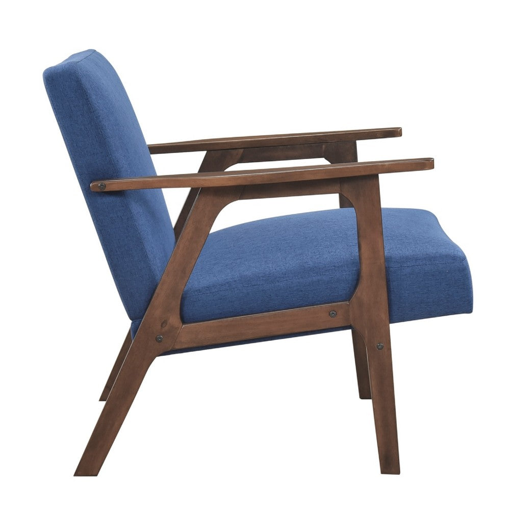 Cathy Accent Chair, Blue Polyester Cushions, Walnut Brown Rubberwood - BM346675