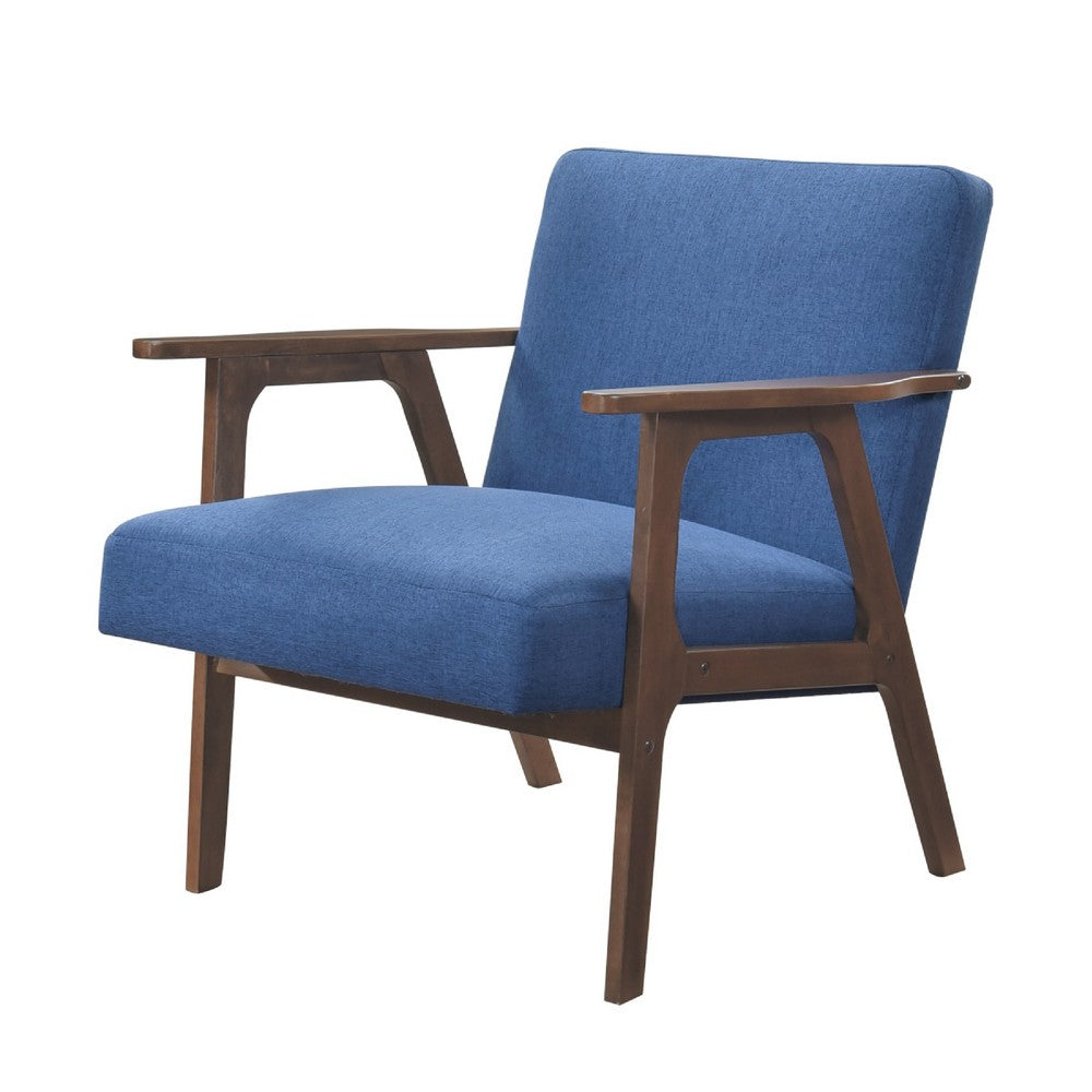 Cathy Accent Chair, Blue Polyester Cushions, Walnut Brown Rubberwood - BM346675