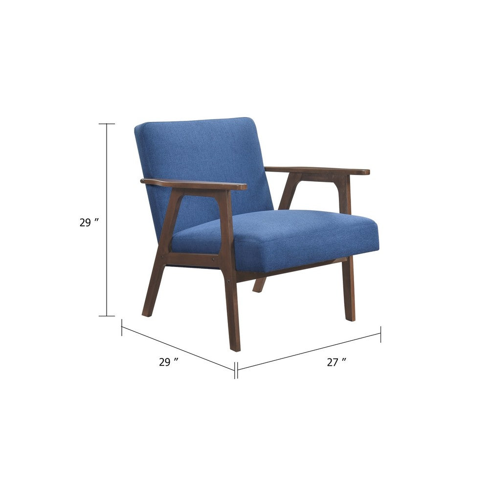 Cathy Accent Chair, Blue Polyester Cushions, Walnut Brown Rubberwood - BM346675