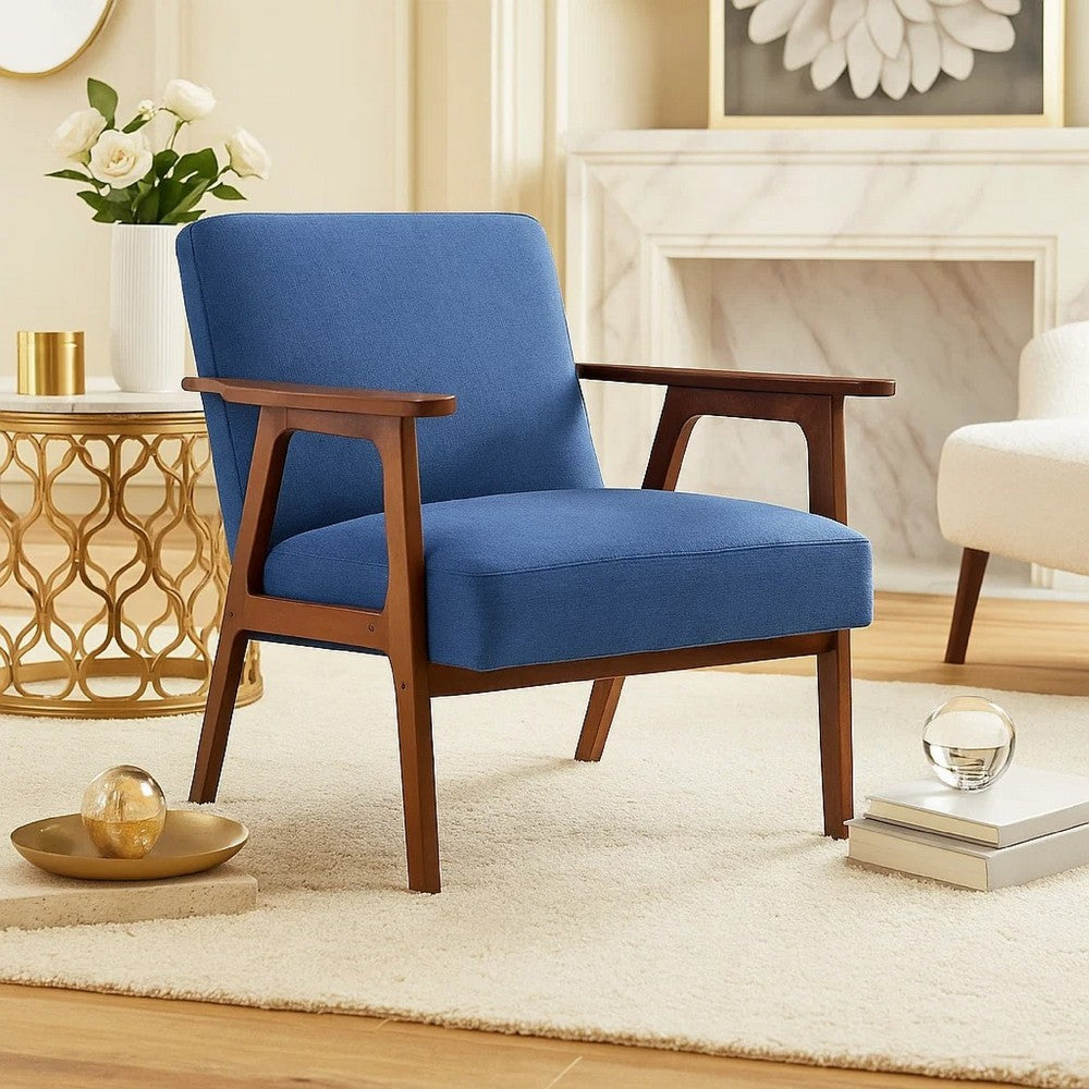 Cathy Accent Chair, Blue Polyester Cushions, Walnut Brown Rubberwood - BM346675
