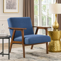 Cathy Accent Chair, Blue Polyester Cushions, Walnut Brown Rubberwood - BM346675