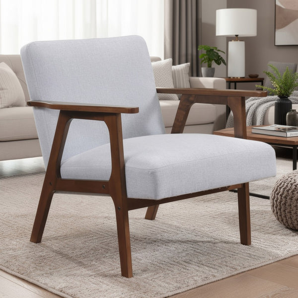 Cathy Accent Chair, Gray Polyester Cushions, Walnut Brown Rubberwood - BM346676