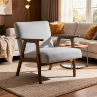 Cathy Accent Chair, Gray Polyester Cushions, Walnut Brown Rubberwood - BM346676