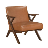 Gya Accent Chair, Faux Leather Upholstery, Walnut Brown Rubberwood - BM346677