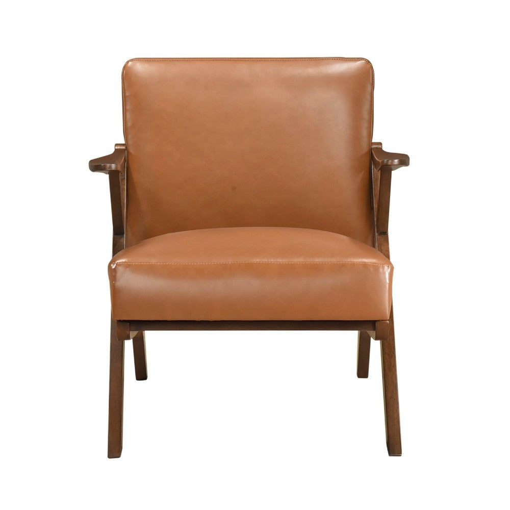 Gya Accent Chair, Faux Leather Upholstery, Walnut Brown Rubberwood - BM346677