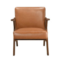 Gya Accent Chair, Faux Leather Upholstery, Walnut Brown Rubberwood - BM346677