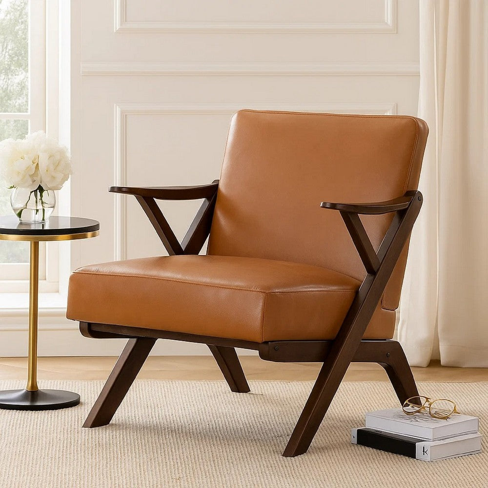 Gya Accent Chair, Faux Leather Upholstery, Walnut Brown Rubberwood - BM346677