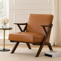 Gya Accent Chair, Faux Leather Upholstery, Walnut Brown Rubberwood - BM346677