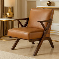 Gya Accent Chair, Faux Leather Upholstery, Walnut Brown Rubberwood - BM346677