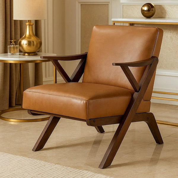 Gya Accent Chair, Faux Leather Upholstery, Walnut Brown Rubberwood - BM346677