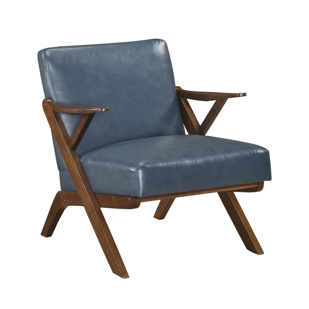 Gya Accent Chair, Blue Faux Leather Upholstery, Walnut Brown Rubberwood - BM346678