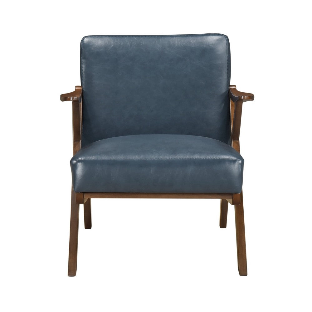 Gya Accent Chair, Blue Faux Leather Upholstery, Walnut Brown Rubberwood - BM346678