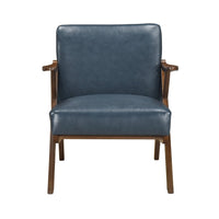 Gya Accent Chair, Blue Faux Leather Upholstery, Walnut Brown Rubberwood - BM346678